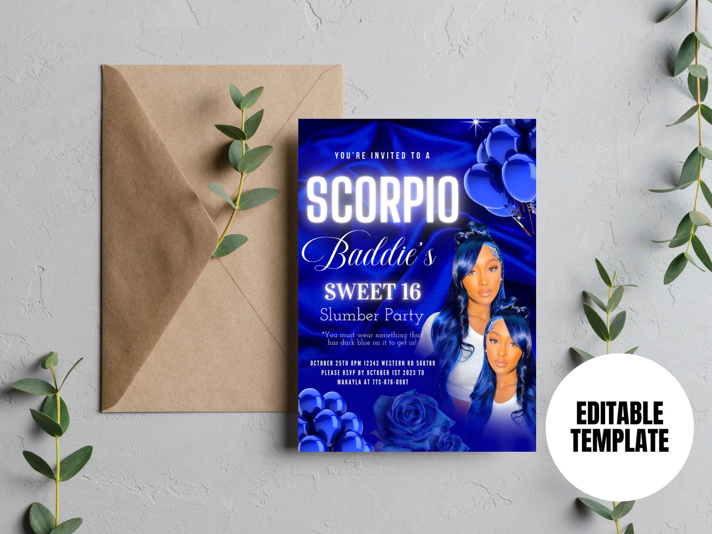 Scorpio Birthday Invite, Birthday Template, Birthday Girl, Party Flyer, Celebration Flyer, Birthday Event, Birthday Invite, Canva Flyer