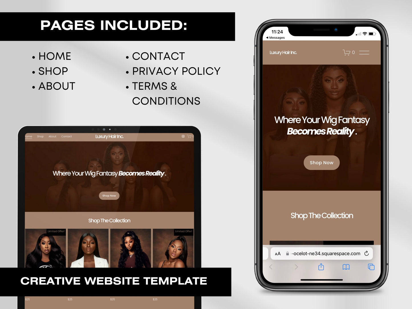 BROWN Melanin Aesthetic Squarespace Website Template, Skin Touched Website Template Squarespace,D.I.Y Website Design,Squarespace Template