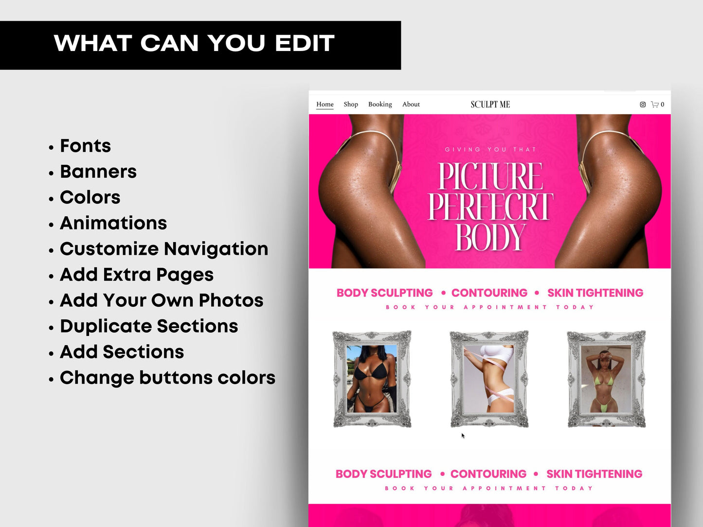 PINK Body Sculpting Squarespace Website Template, Book Now Customizable Website Template Squarespace, D.I.Y Website, Squarespace Design