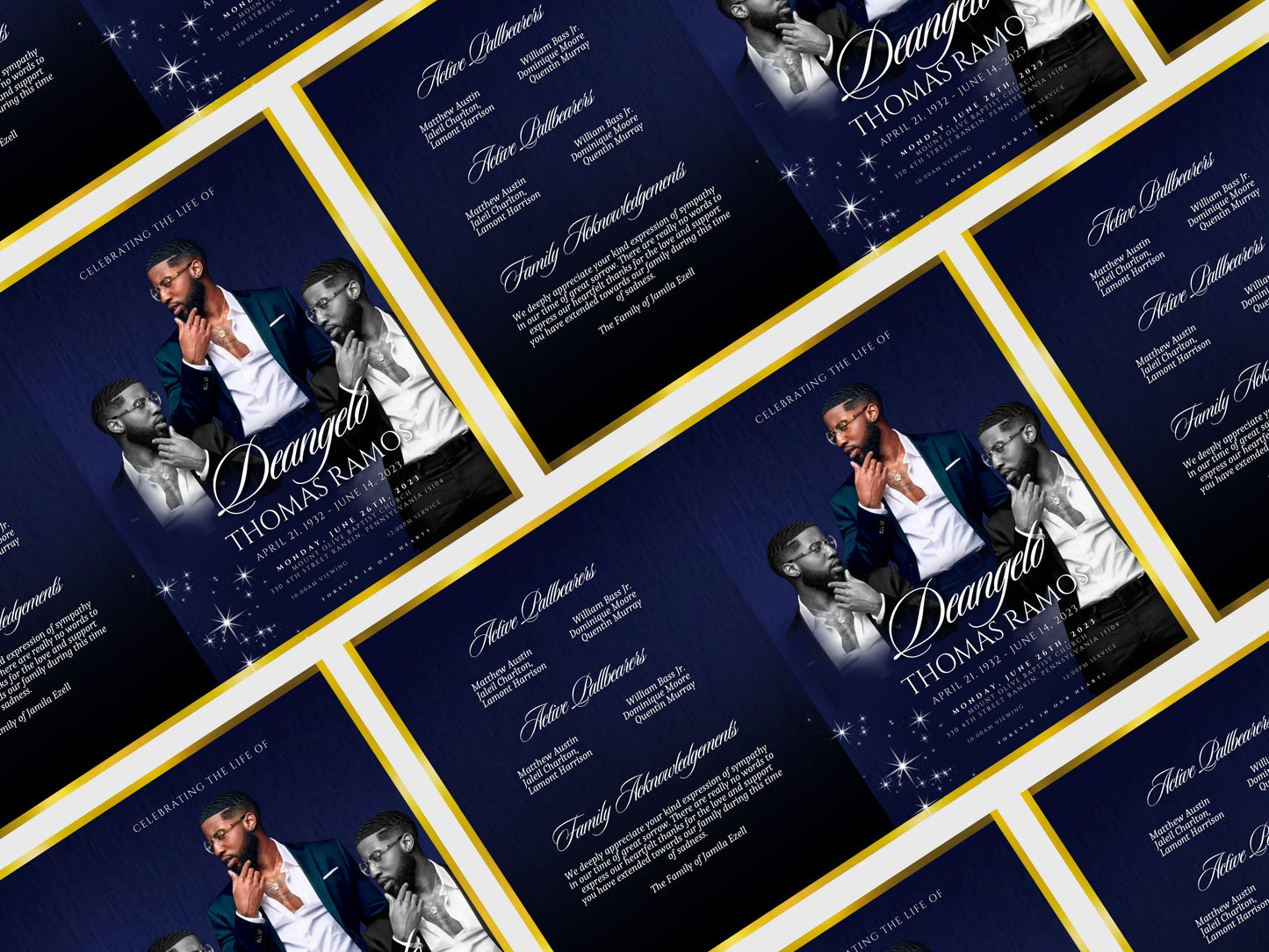 8.5"x11" BOOKLET Memorial program (4 pages)| DARK BLUE Style Funeral Program |Celebration of Life  |Digital Download |Canva Template