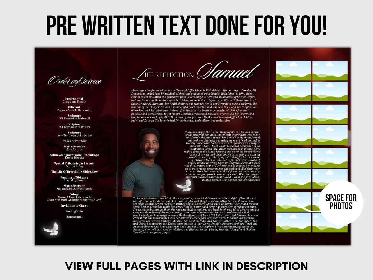RED GATEFOLD Memorial program| Red And Gold Custom Funeral Program |Ce ...