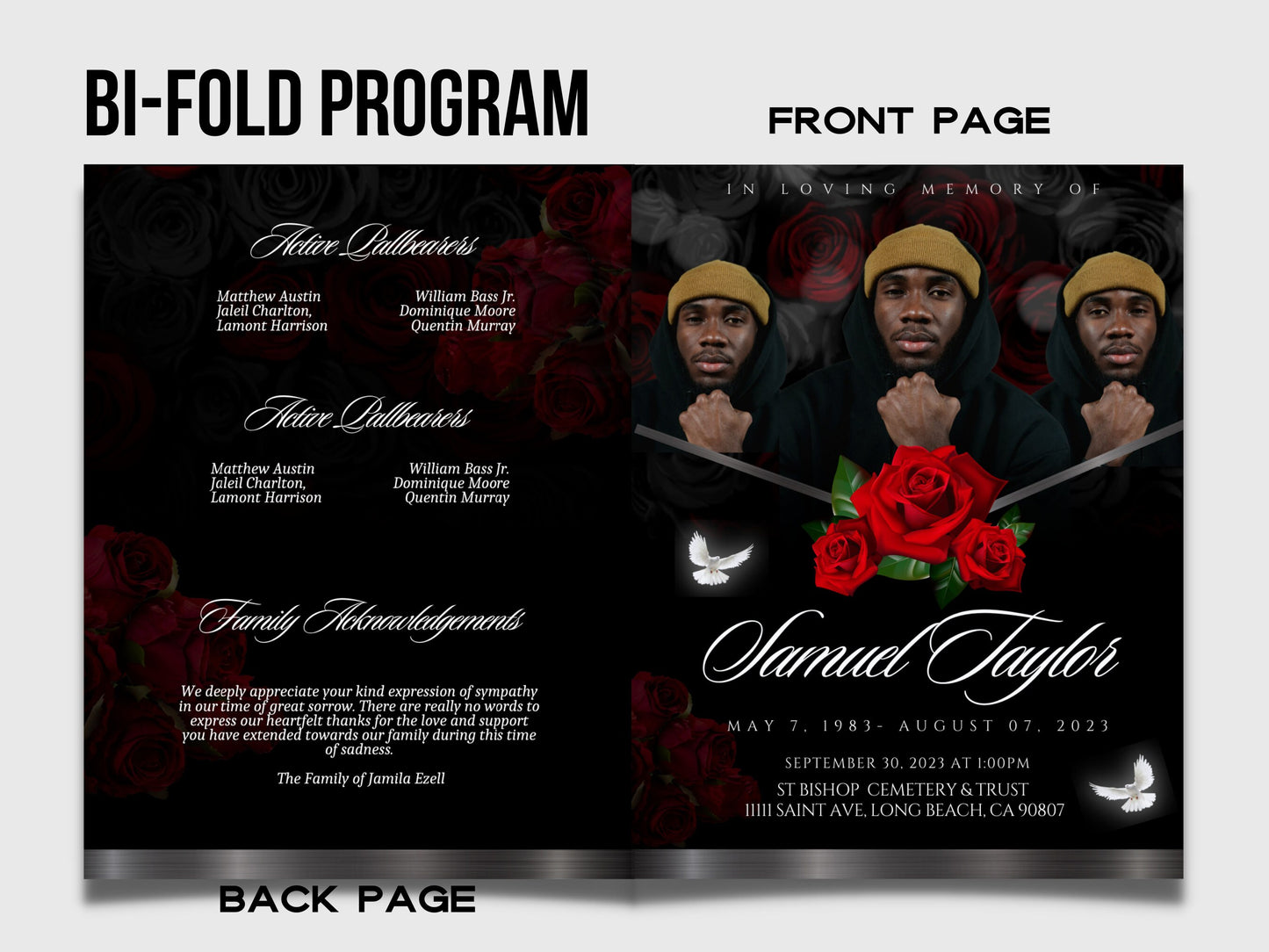 Red Rose 8.5"x11" BOOKLET Memorial program (4 pages) | Custom Style Funeral Program |Celebration of Life |Keepsake |Digital Download |