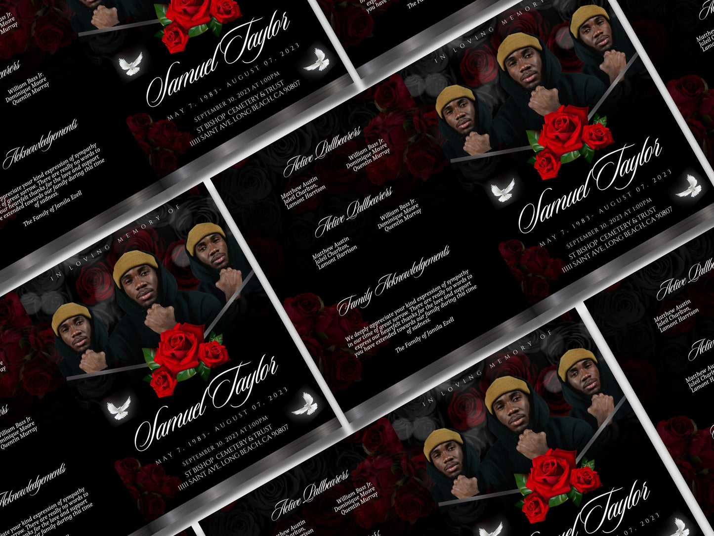 Red Rose 8.5"x11" BOOKLET Memorial program (4 pages) | Custom Style Funeral Program |Celebration of Life |Keepsake |Digital Download |